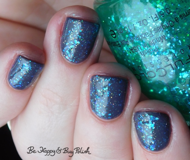 Sinful Colors Green Ocean, L.A. Colors Sassy Sparkle, essie Twill Seeker glitter manicure | Be Happy And Buy Polish